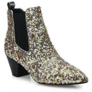 NWT Marc Jacobs Kim Sequin Chelsea Booties Embellished Block Heel Gold Silver 9